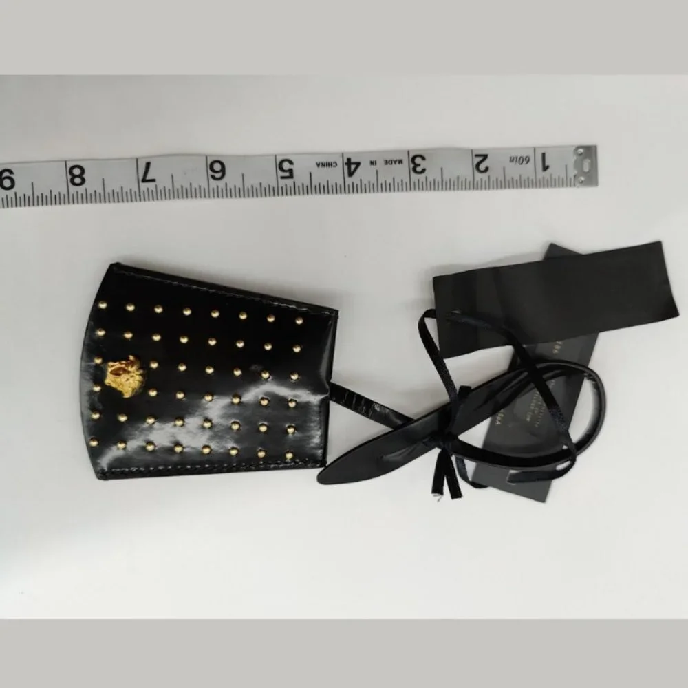 Versace Medusa Black Leather Gold Medusa Luggage Tag Name ID Address Bag Studded